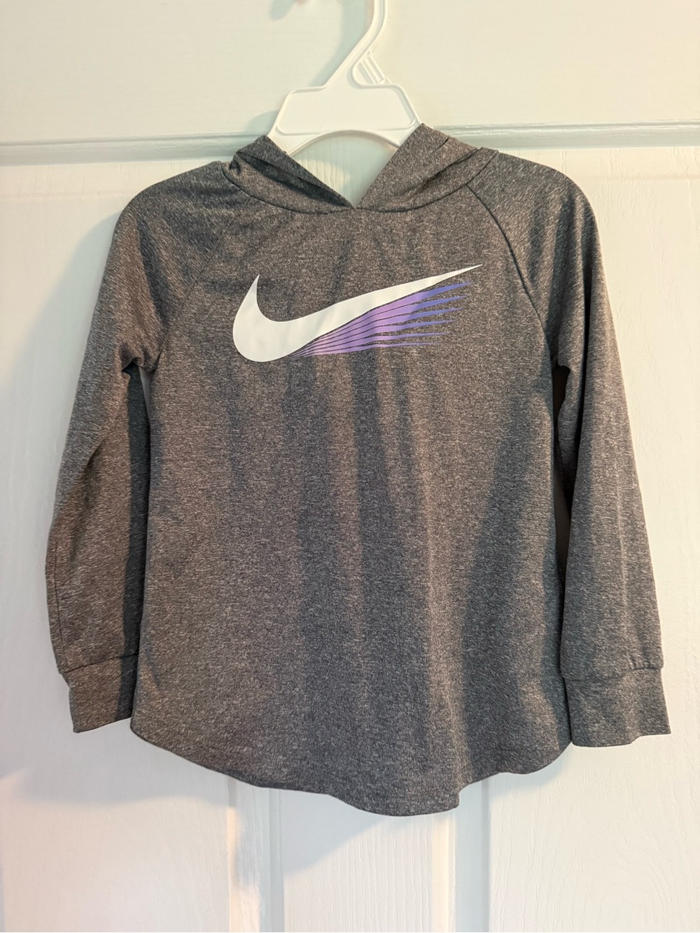 Nike Kids Gray Hoodie with White & Purple Swoosh